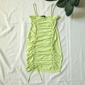 MRT 1030 lime green ruched mini dress